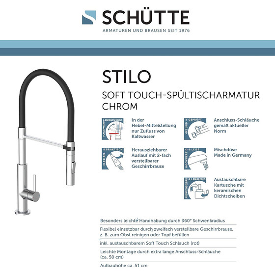 Schtte STILO Spltischarmatur, Chrom, mit Soft-Touch Schlauch