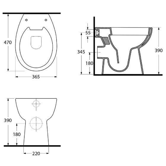 HB Kollektion Stand-WC Tiefspler Abgang waagerecht splrandlos - 47 x 36,5 cm