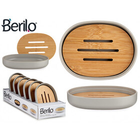 BERILO graue Seifenschale mit Bambusplatte