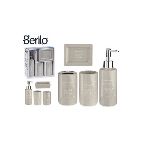 BERILO graues 4-teiliges Badezimmer-Set aus Naturkeramik