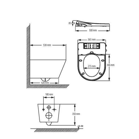 Schütte MANETTI Wand-WC-Set spülrandlos, mit Dusch-WC-Aufsatz, mit Absenkautomatik und Schnellverschluss