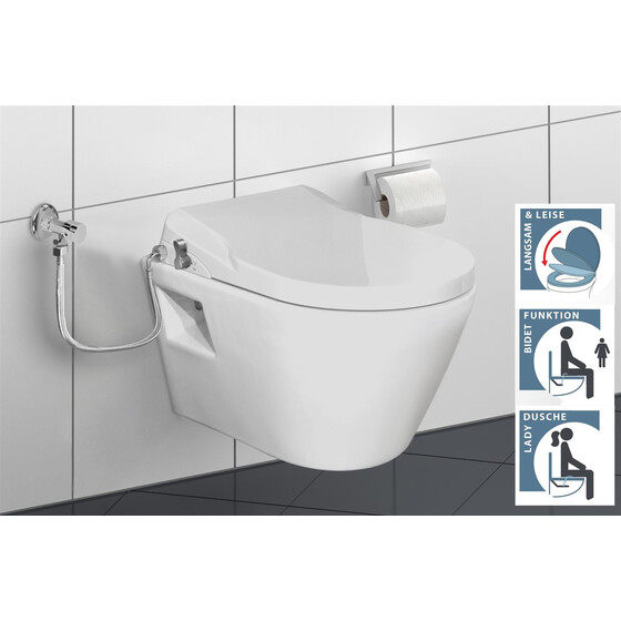 Schtte MANETTI Wand-WC-Set splrandlos, mit Dusch-WC-Aufsatz, mit Absenkautomatik und Schnellverschluss