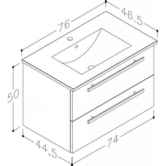 VidaMar Serena Waschtischunterschrank + Waschtisch Alu Griffe Eiche schwarz 75