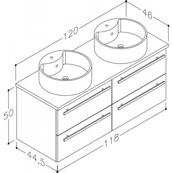 VidaMar Serena Waschtischunterschrank 2 Waschbecken rund Eiche grau 120 cm